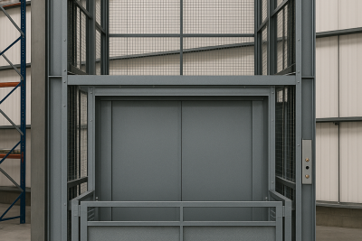 Afbeelding van een goederenlift met een hek op maat gemaakt